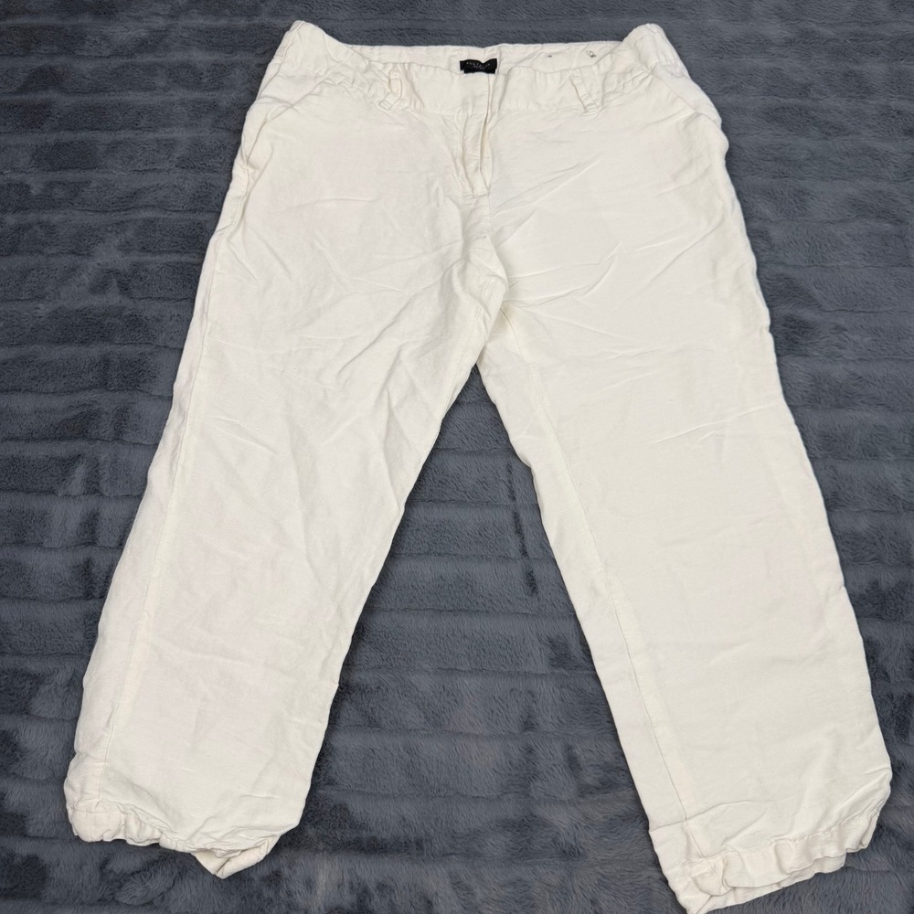 Ann Taylor Factory Signature White Linen Blend Cropped Pants Womens Size 4